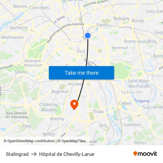 Stalingrad to Hôpital de Chevilly-Larue map