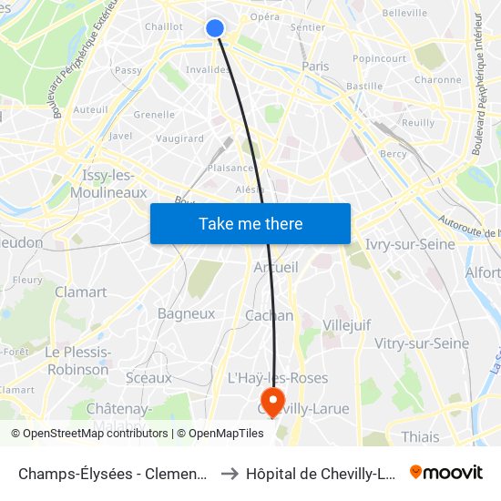 Champs-Élysées - Clemenceau to Hôpital de Chevilly-Larue map