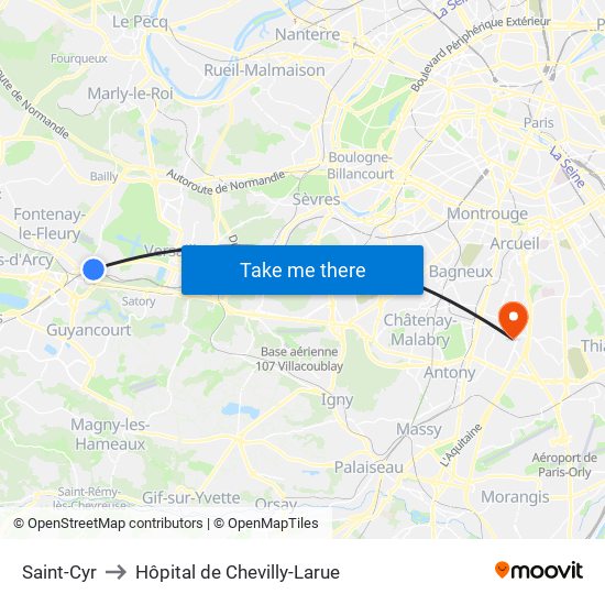 Saint-Cyr to Hôpital de Chevilly-Larue map