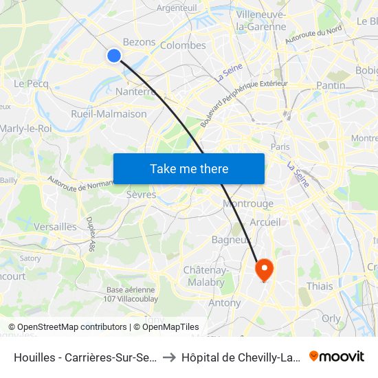 Houilles - Carrières-Sur-Seine to Hôpital de Chevilly-Larue map