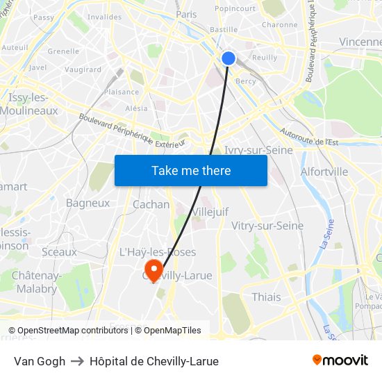 Van Gogh to Hôpital de Chevilly-Larue map