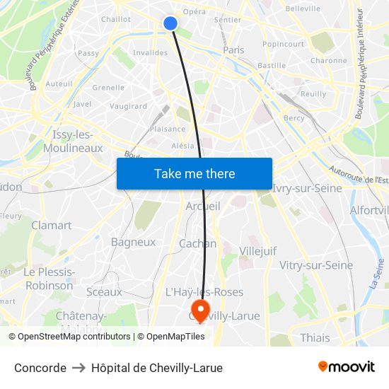 Concorde to Hôpital de Chevilly-Larue map