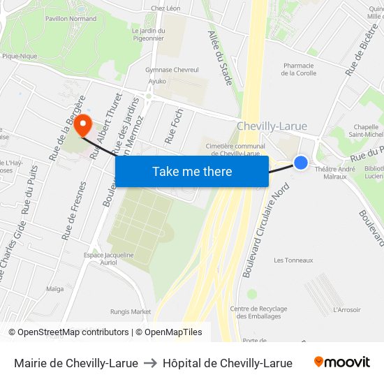 Mairie de Chevilly-Larue to Hôpital de Chevilly-Larue map