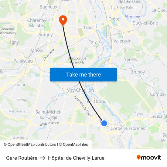 Gare Routière to Hôpital de Chevilly-Larue map