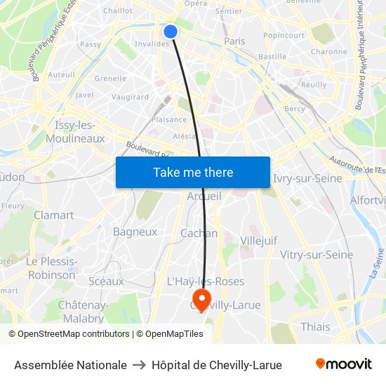 Assemblée Nationale to Hôpital de Chevilly-Larue map