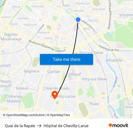 Quai de la Rapée to Hôpital de Chevilly-Larue map
