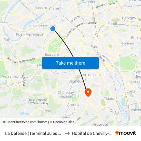 La Défense (Terminal Jules Verne) to Hôpital de Chevilly-Larue map