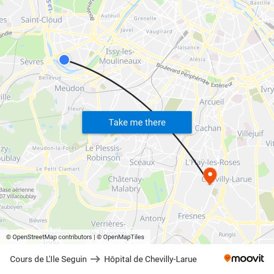 Cours de L'Ile Seguin to Hôpital de Chevilly-Larue map