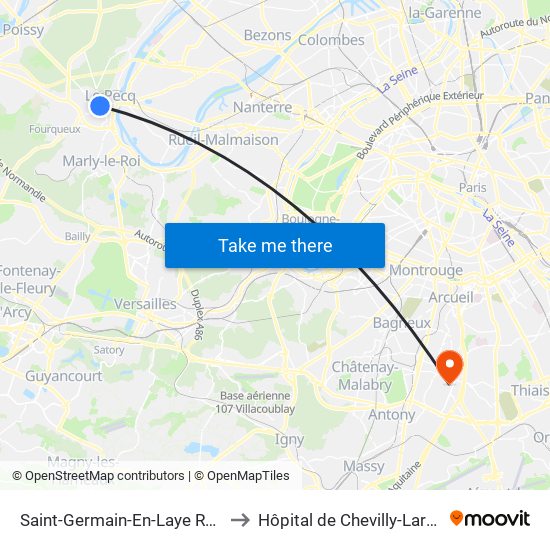 Saint-Germain-En-Laye RER to Hôpital de Chevilly-Larue map