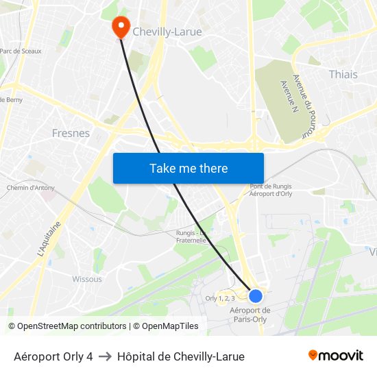Aéroport Orly 4 to Hôpital de Chevilly-Larue map