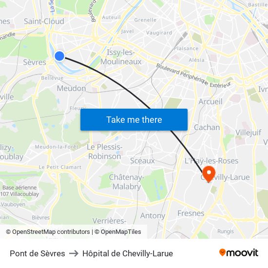 Pont de Sèvres to Hôpital de Chevilly-Larue map