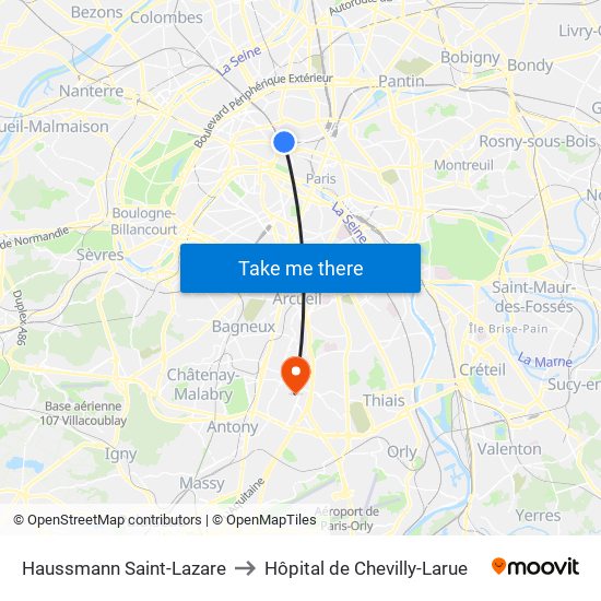Haussmann Saint-Lazare to Hôpital de Chevilly-Larue map