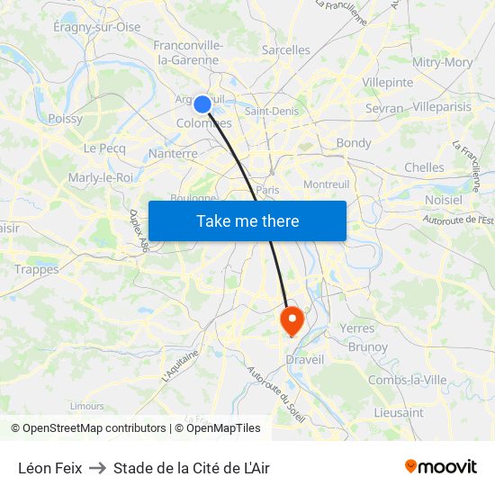 Léon Feix to Stade de la Cité de L'Air map