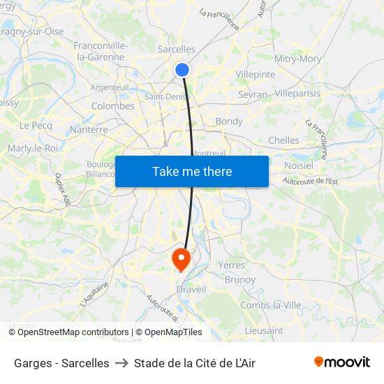 Garges - Sarcelles to Stade de la Cité de L'Air map