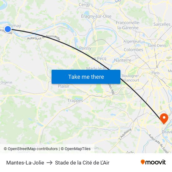 Mantes-La-Jolie to Stade de la Cité de L'Air map