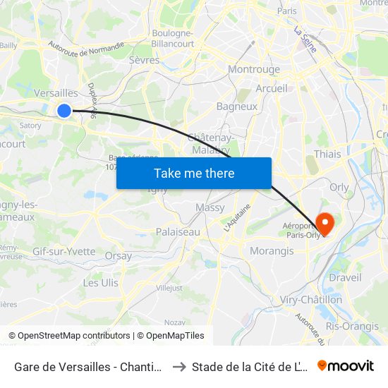 Gare de Versailles - Chantiers to Stade de la Cité de L'Air map