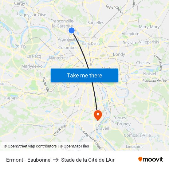Ermont - Eaubonne to Stade de la Cité de L'Air map
