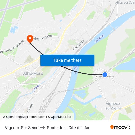 Vigneux-Sur-Seine to Stade de la Cité de L'Air map