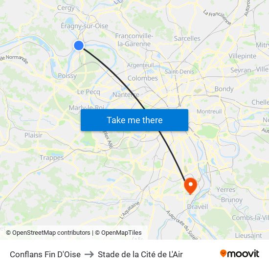 Conflans Fin D'Oise to Stade de la Cité de L'Air map