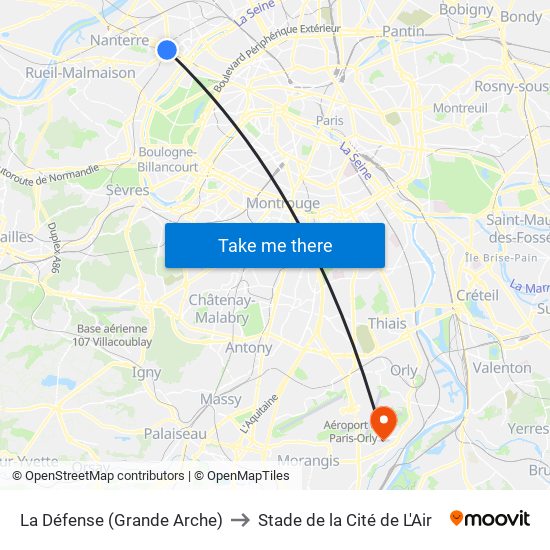 La Défense (Grande Arche) to Stade de la Cité de L'Air map