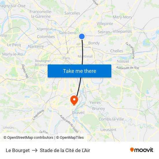 Le Bourget to Stade de la Cité de L'Air map