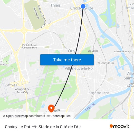 Choisy-Le-Roi to Stade de la Cité de L'Air map
