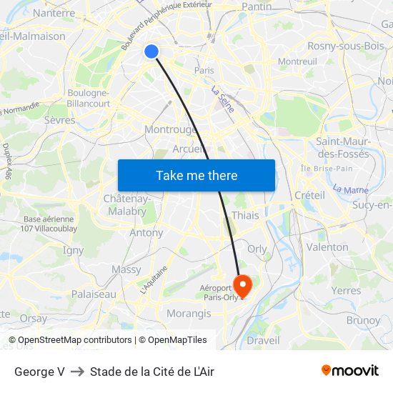 George V to Stade de la Cité de L'Air map
