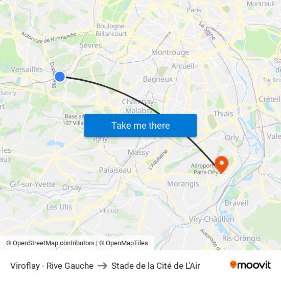 Viroflay - Rive Gauche to Stade de la Cité de L'Air map