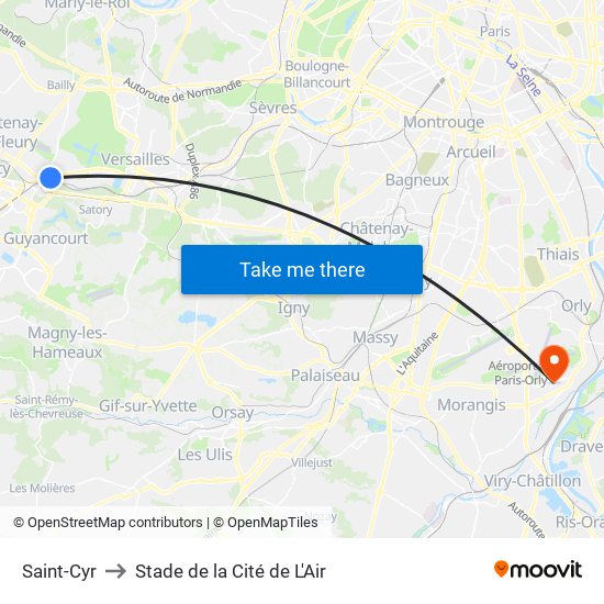 Saint-Cyr to Stade de la Cité de L'Air map