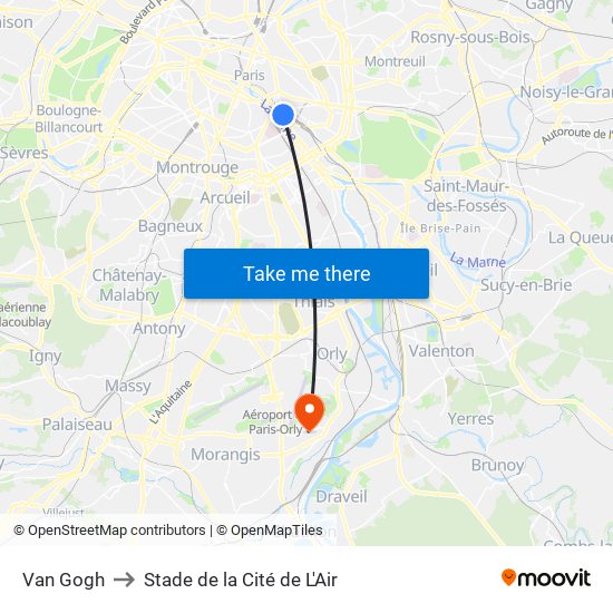 Van Gogh to Stade de la Cité de L'Air map
