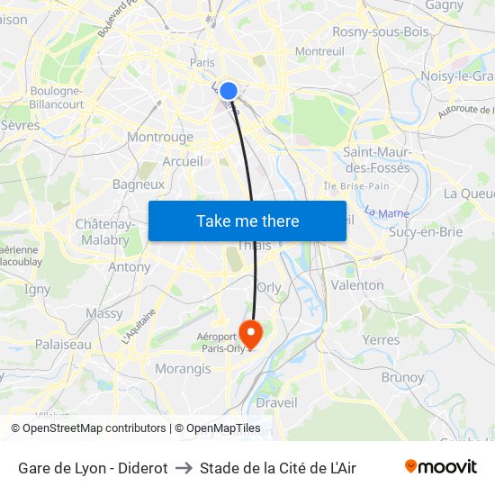 Gare de Lyon - Diderot to Stade de la Cité de L'Air map
