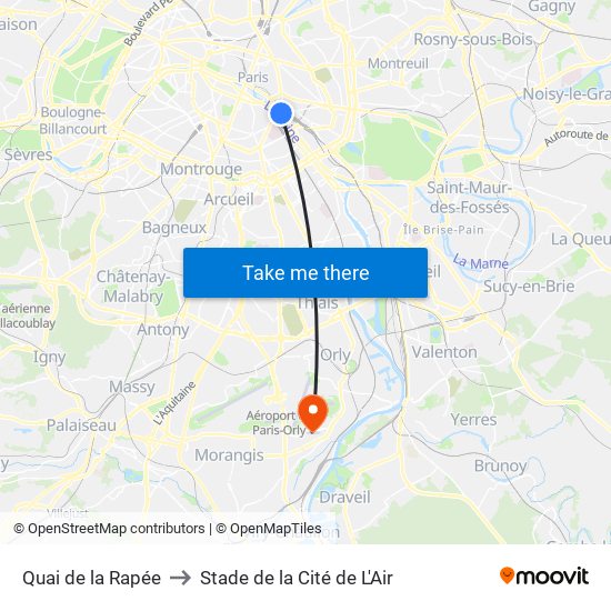 Quai de la Rapée to Stade de la Cité de L'Air map
