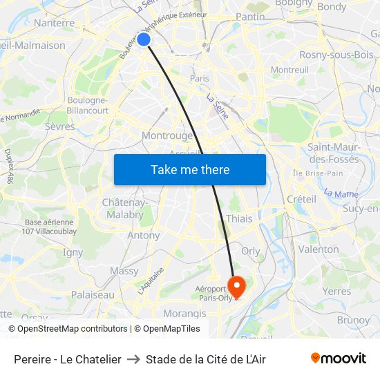 Pereire - Le Chatelier to Stade de la Cité de L'Air map