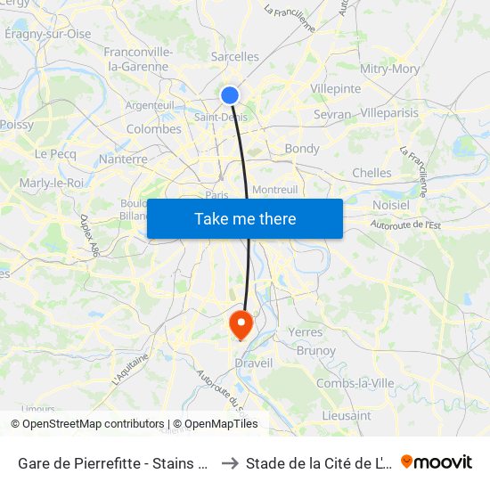 Gare de Pierrefitte - Stains RER to Stade de la Cité de L'Air map