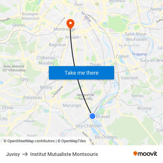 Juvisy to Institut Mutualiste Montsouris map