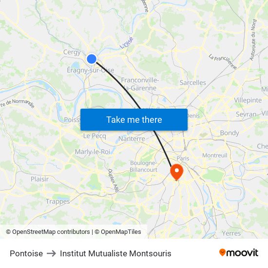 Pontoise to Institut Mutualiste Montsouris map