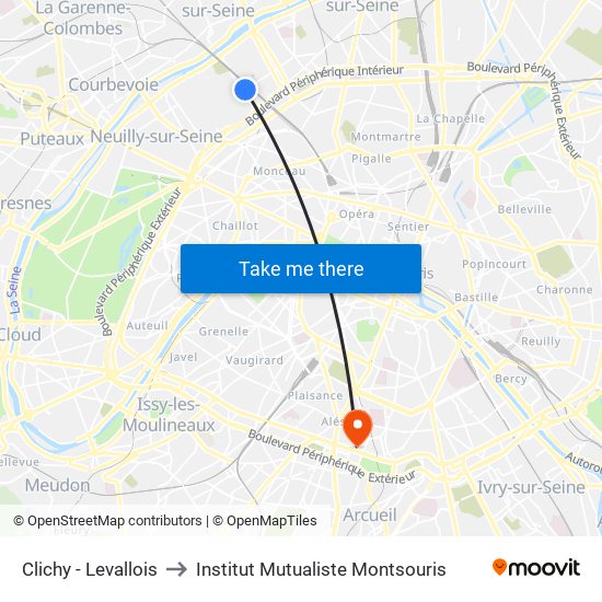 Clichy - Levallois to Institut Mutualiste Montsouris map