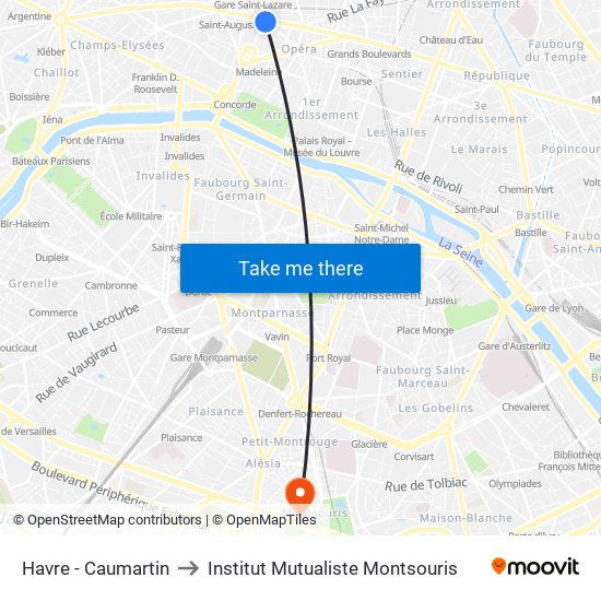 Havre - Caumartin to Institut Mutualiste Montsouris map