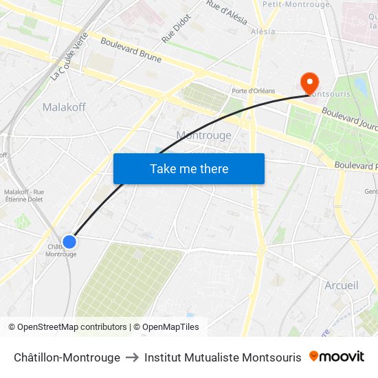 Châtillon-Montrouge to Institut Mutualiste Montsouris map