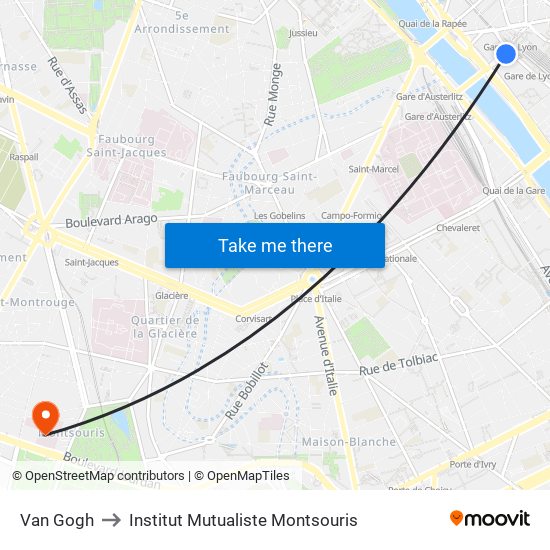 Van Gogh to Institut Mutualiste Montsouris map