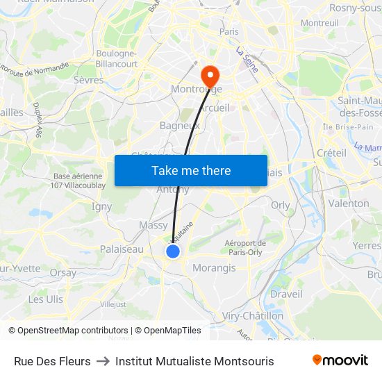 Rue Des Fleurs to Institut Mutualiste Montsouris map