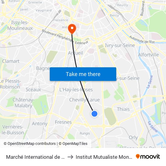 Marché International de Rungis to Institut Mutualiste Montsouris map