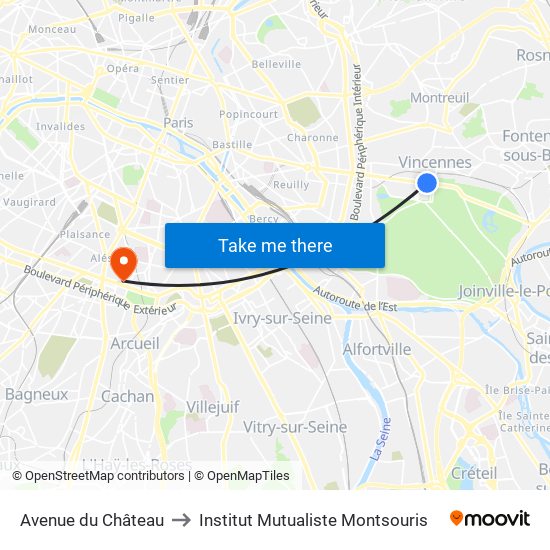 Avenue du Château to Institut Mutualiste Montsouris map