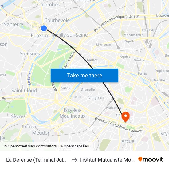 La Défense (Terminal Jules Verne) to Institut Mutualiste Montsouris map