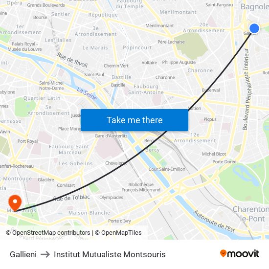 Gallieni to Institut Mutualiste Montsouris map