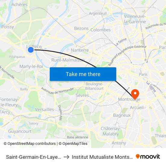 Saint-Germain-En-Laye RER to Institut Mutualiste Montsouris map