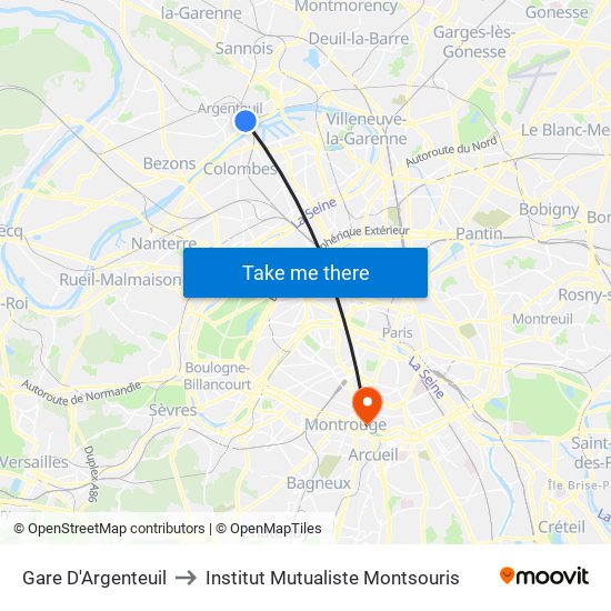 Gare D'Argenteuil to Institut Mutualiste Montsouris map