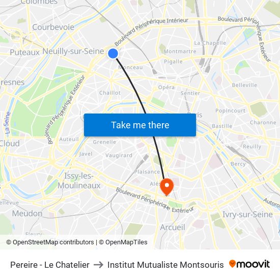 Pereire - Le Chatelier to Institut Mutualiste Montsouris map