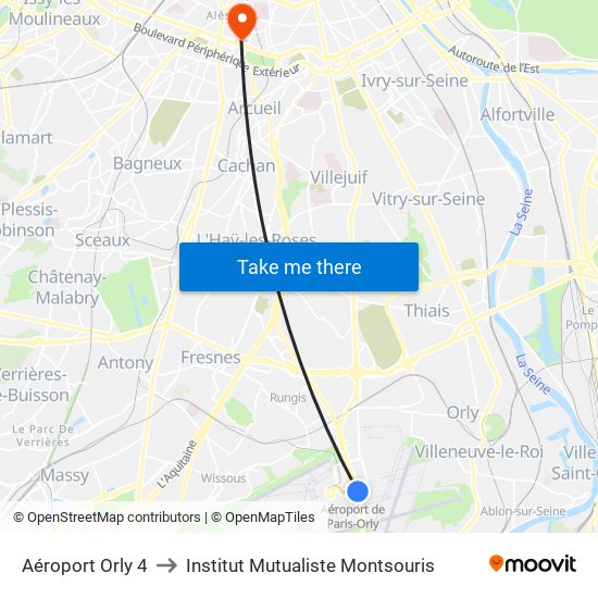 Aéroport Orly 4 to Institut Mutualiste Montsouris map