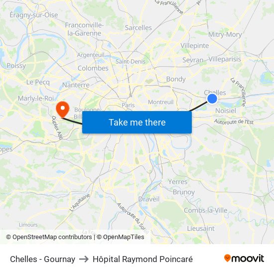 Chelles - Gournay to Hôpital Raymond Poincaré map